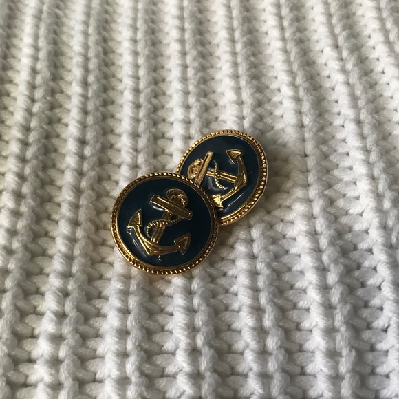 Vintage Gold/Navy Anchor Earrings - Picture 2 of 3